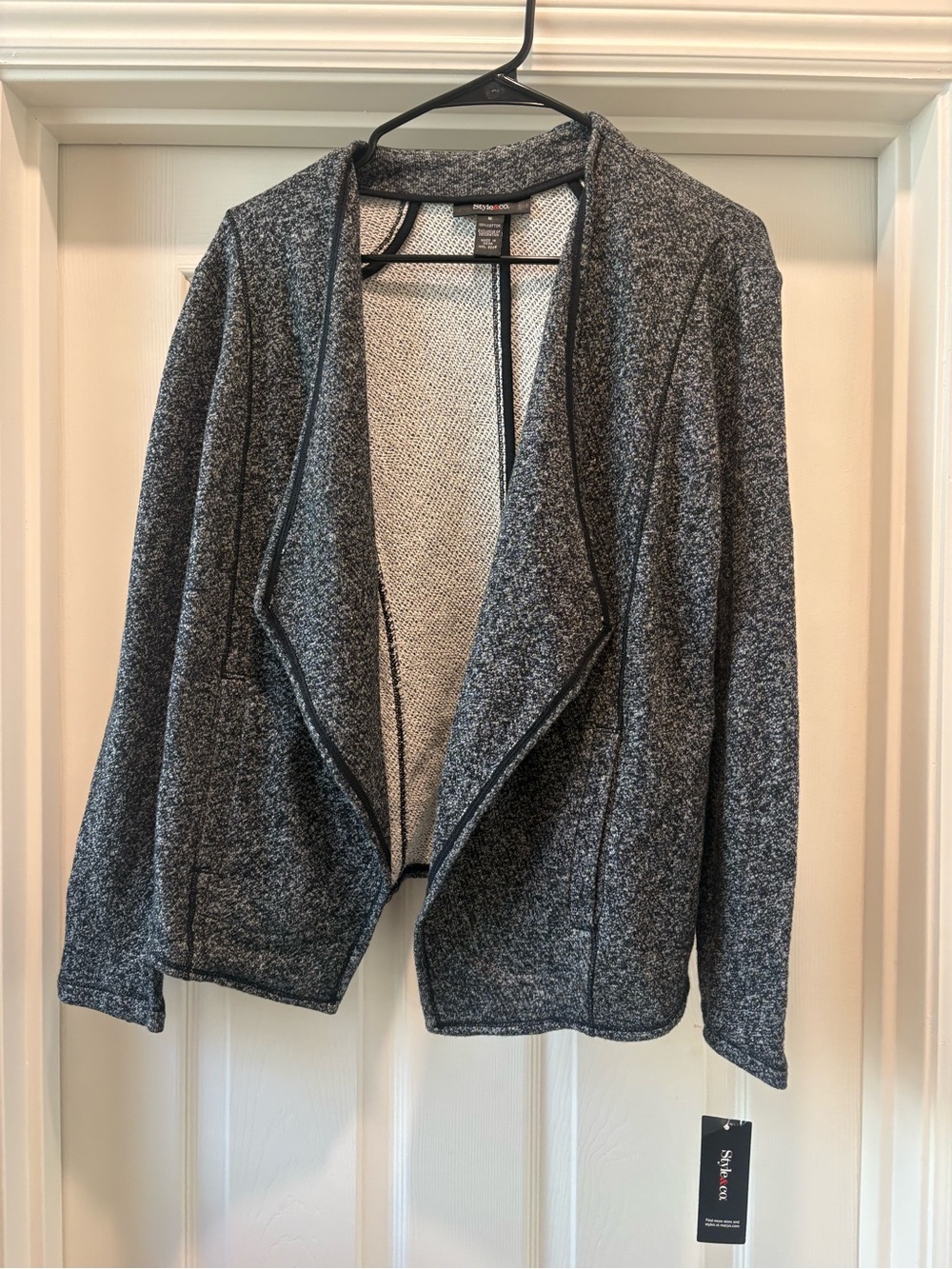 Style & Co. Gray Open-Front Knit Sweater Jacket